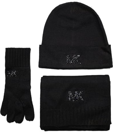 Michael Kors Damen Logo Strickhandschuh, Schal & Beanie Mütze, Einheitsgröße, MK Geschenkbox (Schwarz), Schwarz