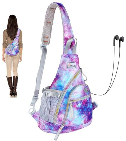 SIMTOP Damen Brusttasche, Sling Bag mit Kopfhörerloch, Crossbody Bag, Casual mit Verstellbarem Schultergurt, Chest Bag für Outdoorsport, Reisen, Camping, Einkaufen (Lila)