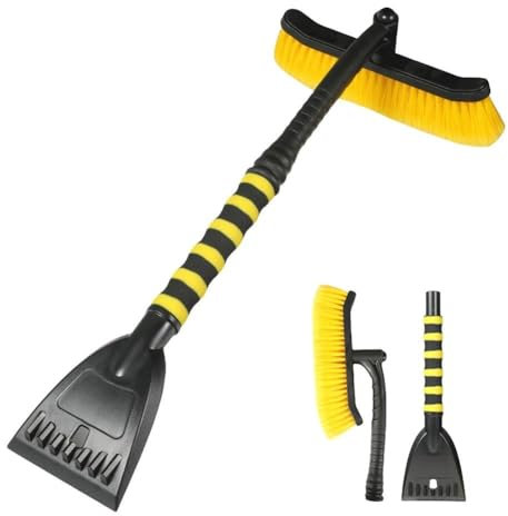 MODADA Pala quitanieves Coche Pala Barredora De Nieve Invierno Auto Parabrisas Cepillo Limpiador Rascador De Hielo con EVA Espuma Mango Removedor Auto Desmontable Pala de Nieve(Yellow)
