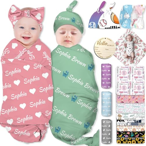 Busparst Personalisierte Baby-Pucktücher mit Namen, Individuelle Empfangsdecke, Stirnband-Set, Baby-Pucktücher, Individuelle Geschenke für Babys