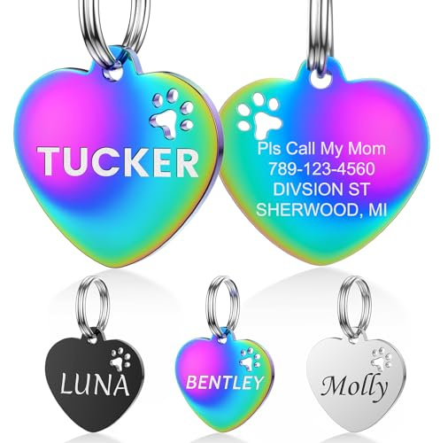 YEHANTI Hundemarke mit Gravur - Hundemarke Personalisiert mit Name, Telefonnummer und Adresse, Edelstahl Namensschild für Halsband, Anhänger Marke mit Pfote für Hunde, Katzen und Welpen (Herz)