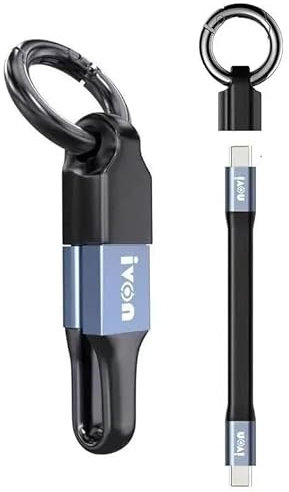 ivon Mini 3A USB Type-C Keychain - Fast Charging Data Cable, Portable Travel Keychain, QC 3.0 USB Type C Short Cable Cord For iPhone Samsung Xiaomi Huawei (Type-C + Type-C)