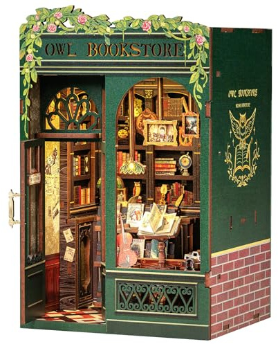 CUTEBEE Book Nook Kit Owl Bookstore - DIY Miniatur Haus mit LED, 3D Puzzle Erwachsene, Mini Puppenhaus als Bücherregal Deko, Miniatur Bibliothek Bausatz für Kreative, Geschenk für Erwachsene