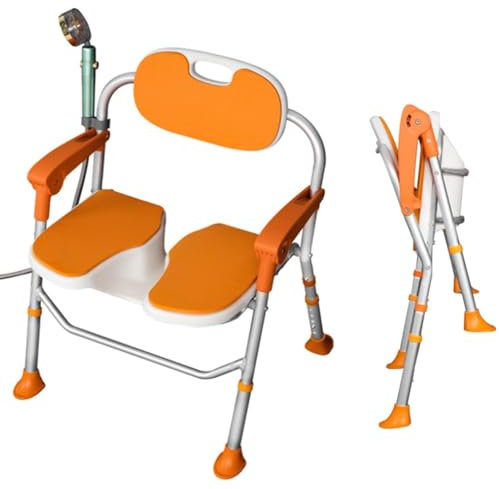 HPTHLY Chaise de Douche Jaune en Forme de U avec accoudoirs et Dossier – Chaise de Baignoire Robuste pour Personnes âgées, handicapées, Seniors et,