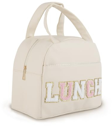 Onperpoe Insulated Kids Lunch Bag, Portable Girls Lunch Bags for School with Letter Embroidery, Waterproof Reusable Cute Lunch Bag for Women Men Work, Travel, Picnic, BBQ