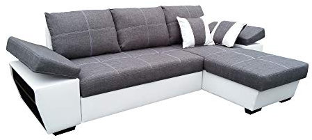 All4All Ecksofa mit Schlaffunktion Espanya 260 cm x 158 cm - Sofa in L-Form - Schlafsofa mit Bettkasten - für 3 Personen - Kleines Sofa - Grau/Weiß - Gewebe mit Kunstleder - Rechte Seite 19