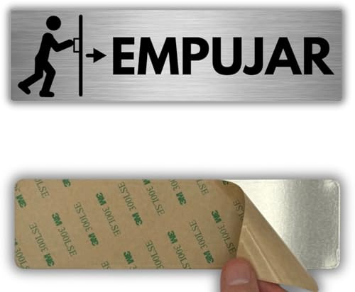 LEIASA | Señal Empujar Puerta - 5x18 cm - Aluminio - Sentido de Apertura | Cartel Empujar Puerta, Placa Empuje para Abrir, Rótulo Indicativo Acceso, Adhesivo Entrada Salida, Pegatina Informativa Tirar