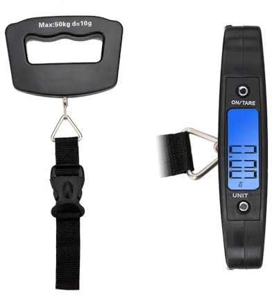 Digitale Kofferwaage mit LCD-Display, 50 kg Kapazität, Tara-Funktion, Hintergrundbeleuchtung, Schwarz