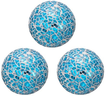 QUARKZMAN 3 Pz Palle Decorative in Vetro 6 cm Sfere Centrotavola in Vetro Mosaico per Decorare Ciotole Vasi Tavolo da Pranzo Festa, Blu Profondo