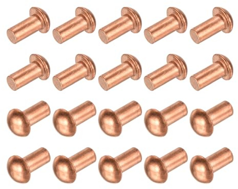 QUARKZMAN 30 Pcs Rivets Solides En Cuivre, 5/16 x 5/8 Tête Ronde Attaches Métalliques Attaches À Goujons Pour Applications Électriques Finition Cuivrée, Ton Cuivré