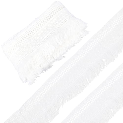GORGECRAFT Besticktes Fransenband 4.6 m 7cm Breit Weiß Boho Fransenquastenbesatz Polyester Häkelspitze Stoffkantenbesatz Zum Nähen Besatz Vorhänge Decken Aufhängen Teppiche Kleidung Heimdekoration