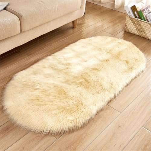 Highdi Alfombra Salón Pelo Largo Grande Beige Oval Alfombras de Pelo Largo Alfombra de Salón Lavable y Antideslizante Suave Alfombra Dormitorio Modernas Alfombra Shaggy (Beige,50x80cm)