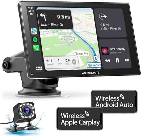 Pantalla Coche, 9 Pantalla Carplay Coche para A-pple y Android con HD Cámara Trasera, Inalámbrica, Navegación GPS, Bluetooth, Control por Voz Manos Libres, Mirror Link, AUX, FM, Siri & G-oogle