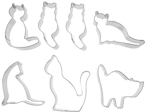 KICHOUSE 7 Piezas molde de galletas formas de cortadores de galletas de gato galleta de gato cookie cutter corta galletas Herramienta de horneado cortadores de galletas para gatos Silver