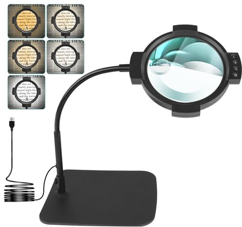 30X 10X Magnifying Glass with Light & Stand, 54 LED Lighted Desk Lamp, 5 Colors, 3 Levels Dimmable, Hands-Free Flexible Gooseneck for Craft, Hobby, Painting, Sewing, Close Work