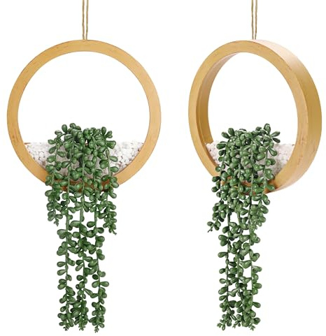 Der Rose 2 Pack Boho Wall Decor Fake Plants 15 Hanging Artificial Succulents Plants for Bohemian Living Room Bathroom Accessories