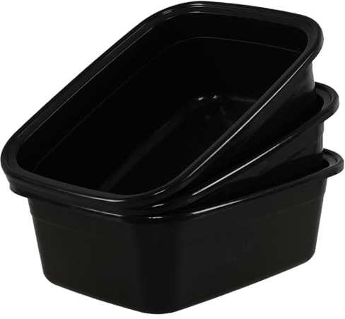Oymlclivisa 16L Rectangle Plastic Washing Up Bowl for Sink, 3 Packs, Black | Kitchen Basin Mixing Dish