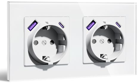 BSEEDLIFE Enchufe con USB Pared,Enchufe Doble Pared Empotrable Estándar con 20 W USB-A/C,157 * 86mm 2 Gang 16A,Toma de Corriente,Fácil Instalación,Blanco
