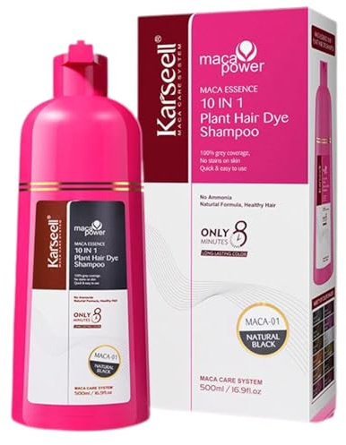Karseell MACA CARE SYSTEM Braun Haarfärbe Shampoo Deckt Graues Haar In 8 Minuten Mit Arganöl Und Hydrolysiertem Keratin Ohne Parabene Ohne Silikone Für Trockenes Strapaziertes Gefärbtes Haar 500ml