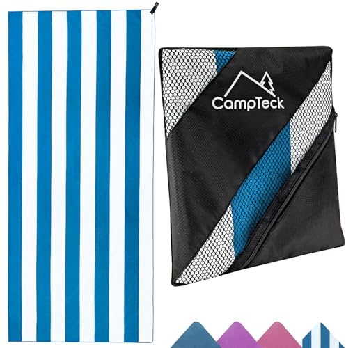 CampTeck Large (180x78cm) Asciugamano in Microfibra Leggero e Compatto per lo Sport, Palestra, Spiaggia, Nuoto, Yoga, Campeggio e Molto Altro (A Righe Blu e Bianche)