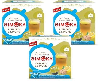 Gimoka - Bevanda ZENZERO E LIMONE a Ridotto Contenuto di Zuccheri, 48 Capsule, Compatibili con Macchine Nescafè Dolce Gusto (3 confezioni da 16)