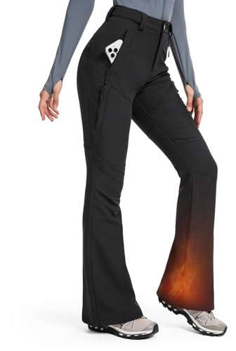 Vzteek Damen Skihose Thermohose Gefüttert Softshell Bootcut Schwarz 34 79cm