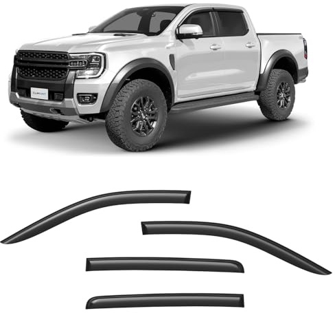 CLIM ART Windabweiser für/kompatible mit Ford Ranger 22-26 - Klebe 4 St. | Regenabweiser Autofenster Regenschutz Ford Ranger SuperCrew – bruchsicher Polycarbonat, kratzt nicht, wetterfest, frischluft