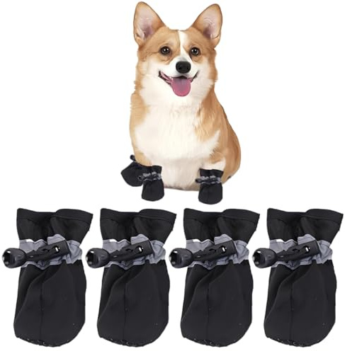 COYUN 4 pcs Anti Rutsch Hundesocken für Innenbereich - Weiche Hundeschuhe Hundeschuhe Pfotenschutz hitze Winter Socken Schutz, Outdoor Traktions Kontrolle Stiefel für Hunde auf Hartholzboden, Schwarz