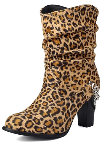Diuniarza Mujer Tacón Ancho Botines Sin Cordones Slouch Boot Mid Boot Slouch Oficina Heel Elegante Amarillo Talla 44 EU/46