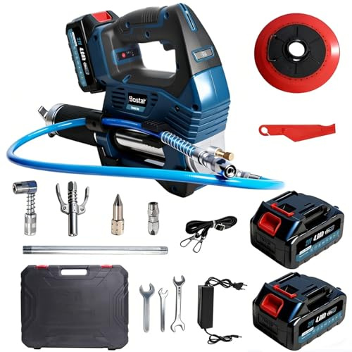 Bostar Akku Fettpresse 12000 PSI | Elektrische Fettpresse mit 2X 4.0Ah Akkus & Koffer | Bürstenloser Motor, 1m Schlauch & 90° Adapter | Kompatibel mit Makita 18V Akku | Für Landwirtschaft, LKW，Bagger