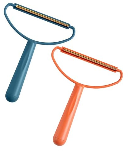 Glimbely 2Pcs Lint Remover Carpet Tool Pet Hair Remover Portable Lint Roller Scraper for Sofas, Beds, Blankets (Blue+Orange)