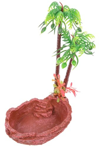 Abaodam Bol d'eau Nourriture pour Reptiles Motif Arbre Tropical Taille Moyenne Plastique Naturel Bol d'alimentation pour Tortues Lézards Serpents Accessoire Terrarium Pratique pour