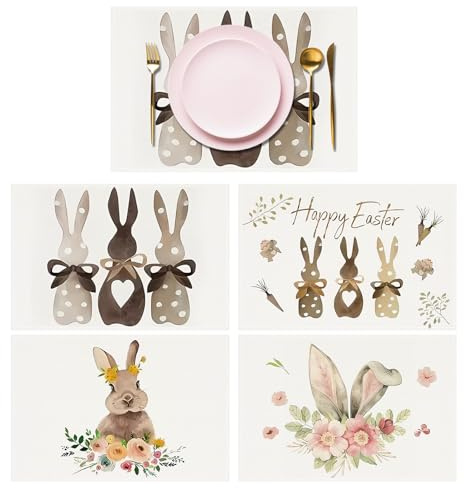 Lvjkes 4 Stück Tischset Ostern, 30 x 45 cm Tischsets Abwaschbar, Handgenähte Bedruckte Tischsets, rutschfeste Tischsets Platzsets aus Leinen, Geeignet für Küche, Wohnzimmer, Esszimmer, Bar