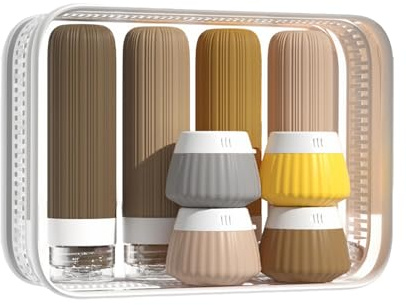 TenaLucy 8 Piezas Botellas Viaje Silicona, Botes para Gel y Champú, Neceser Viaje Mujer, Viajes Accesorios Regalos pere Viajeros, Rellenables Prueba de Fugas para Champú Loción Cosméticos (01)