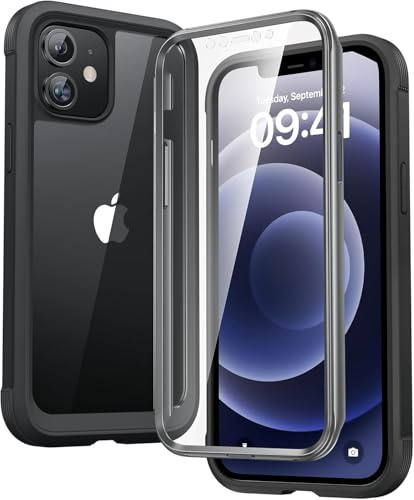 Diaclara für iPhone 12/12 Pro Hülle 360 Grad Militärschutz, Schwarz | Vollschutz Schutzhülle Stoßfest mit Integrierter Displayschutzfolie Handyhülle für iPhone 12/12 Pro 6,1