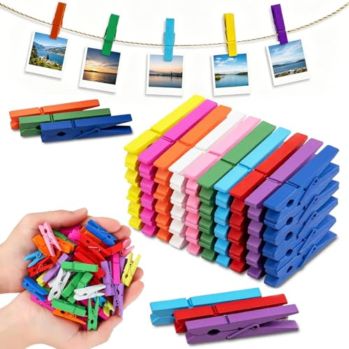 Hshenjhu 100 Stück Holzwäscheklammern 7,2 cm Wäscheklammern Holz Bunte | 10 Farbige Holzklammern Holzklammern Groß Holz Wäscheklammern für Fotowand Verpackung Gastgeschenk Fotos Bilder Dekorativ