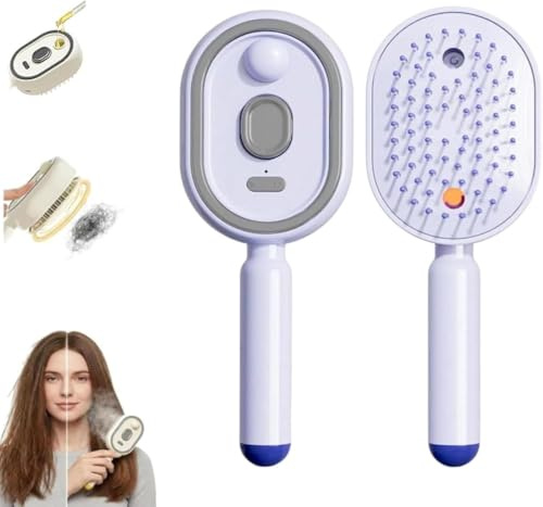 ZVD Cepillo Alisador a Vapor, Eléctrico con Función de Vapor y Masaje, Cepillo de Masaje para Cabello Húmedo y Seco, Herramienta Portátil (Morado)
