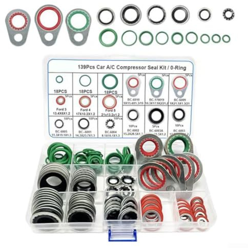 139-teiliges AC-O-Ring-Set A C Sortiment Gummidichtungen Abstandshalter für Auto LKW Klimaanlage Dichtung Reparatur mit Aufbewahrungsbox Fall schwarz Farbe