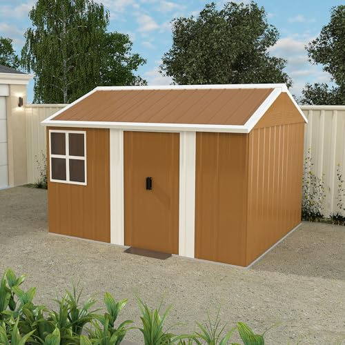 Cobertizo de jardín de acero, 300 x 240 cm, resistente a la intemperie, con ventanas, puerta con cerradura y ventilación, sin suelo, ideal para el almacenamiento de herramientas de jardín, bicicletas