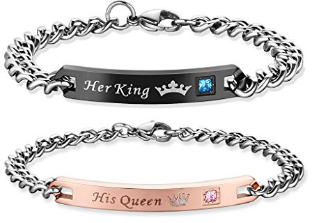 COAI His Queen Her King Set Coppia Bracciali per Lui e per Lei in Acciaio Inox, 2 Pezzi