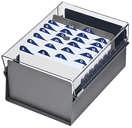 Acrimet 4 x 6 Karteikartenhalter Organizer mit Metallbasis, Robust (Inklusive AZ-Indexkarten und einem Kunststoff-Trenner) (Graue mit klarer Kunststoffdeckelabdeckung)