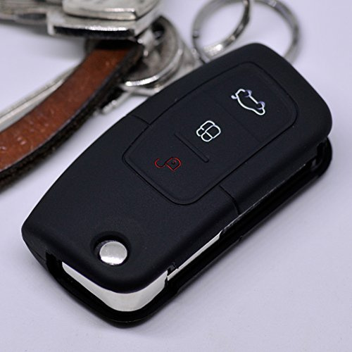 Soft Case Schutz Hülle Auto Schlüssel für Ford Focus Fiesta Ecosport S-Max Kuga C-Max Klappschlüssel Remote/Farbe: Schwarz