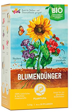 Plantura Bio Blumendünger mit 3 Monaten Langzeitwirkung, 1,5 kg, für den Garten & Balkon-Pflanzen, für eine prächtige Blüte, gut für den Boden, unbedenklich für Haus- & Gartentiere