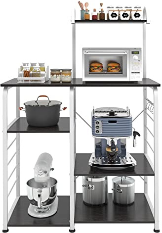 DlandHome Etagères de Cuisine pour Le Stockage, Meuble Rangement Desserte de Cuisine avec 3+4 Tablettes pour Micro-Ondes, Four, Outils de Cuisine, 90L * 42W * 130H cm Noir