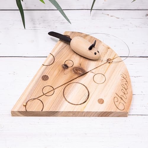 Annibells Handcrafted Wooden Cheese Board Wedge - Cute Wire Cutter Mouse - Novelty Gift