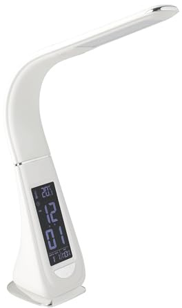 EGLO LED Tischlampe Cognoli, Tischleuchte mit Touch, neutralweiß, dimmbar | Info-Display, Wecker, Schreibtischlampe aus Kunststoff, Bürolampe in Weiß