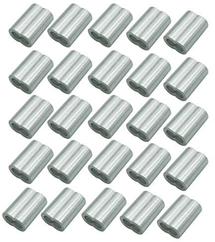 25pcs 5.0mm Aluminum Wire Crimping Loop Sleeve Double Ferrules Type for Wire Cable Rope Photo Hanging