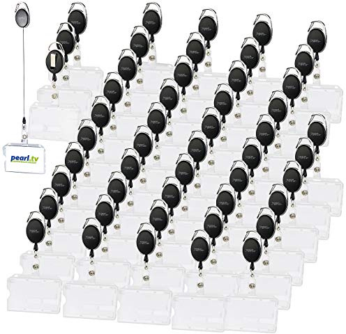 General Office Ausweishülle Plastik: 50er-Set Ausweishüllen aus Hartplastik, 60-cm-Jojo-Befestigungs-Clip (Ausweishülle Kartenhalter, Schlüsselanhänger, Zip)