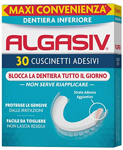 Algasiv Cuscinetti Adesivi Per Dentiera Inferiore, Dura Tutto Il Giorno e Protegge Le Gengive, Tenuta 20 Volte Più Forte, 30 pezzi