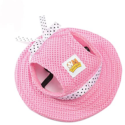 Leconpet Prinzessin Haustier Hut Hundekappen Hüte mit Nackenriemen Verstellbare Bequeme Ohrlöcher für kleine mittelgroße Hunde im Outdoor Sonnenschutz (Klein, Rosa)
